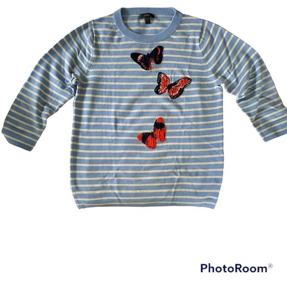 J. Crew Blue/White Striped Merino Wool Butterfly Sweater - Picture 5 of 5